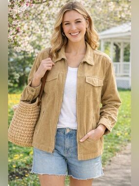 Northcrest Light Brown Corduroy Zip-Front Jacket